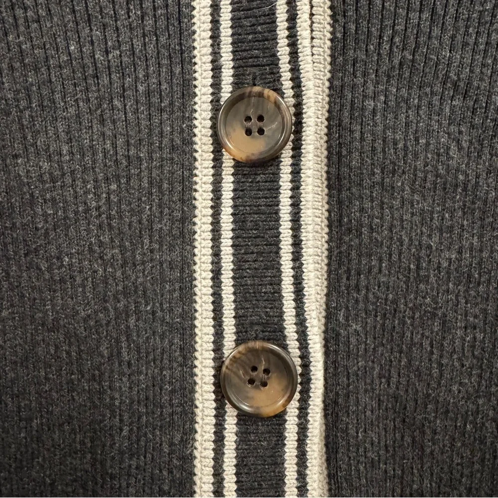 Faherty Mikki Cardigan Sweater, Black Cinder Sideline Stripe, Size Medium - Picture 6 of 13